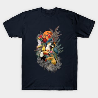 Polygonal Illustration of Amazon rain forest birds and plants T-Shirt